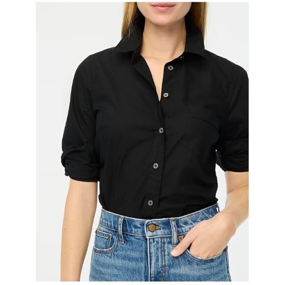J. Crew Petite Button-Up Cotton Poplin Shirt Signature Fit Black Size XXSP NWT - Picture 1 of 8